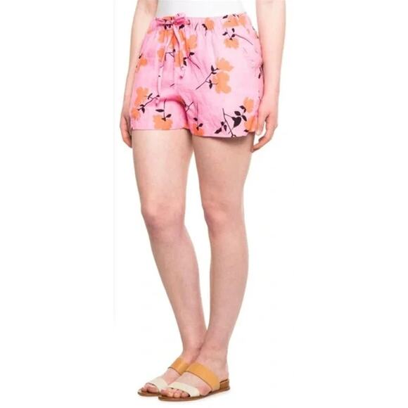 Cynthia Rowley Size Small Linen Shorts Pink Floral Drawstring With Beads Pockets - Picture 9 of 9